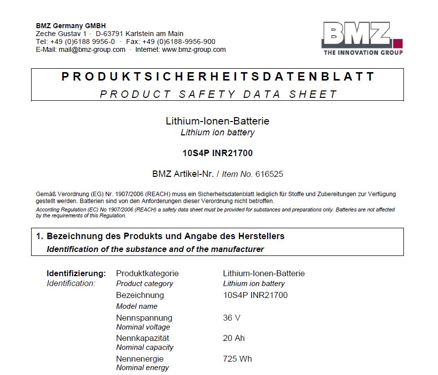 Sicherheitsdatenblatt Akku BMZ 725 Wh