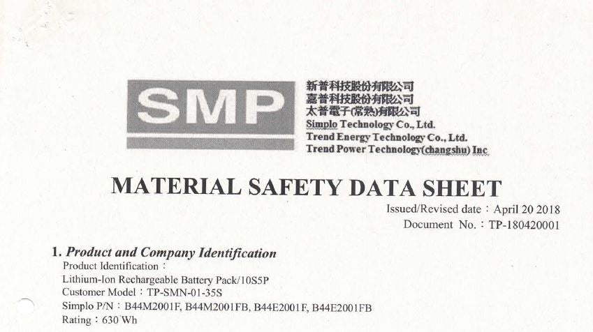 Sicherheitsdatenblatt Akku SMP 630 Wh