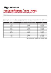 Syntace Felgenbänder - Maße für Syntace Felgen
