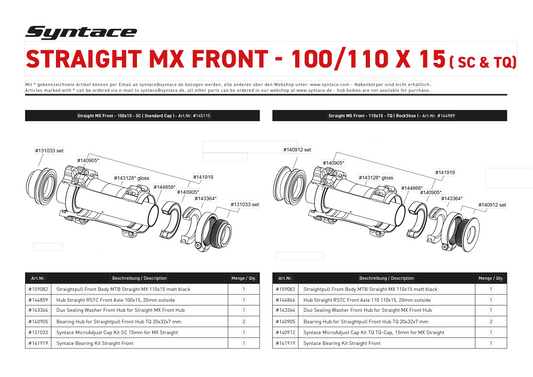 Ersatzteilliste - Syntace Straight MX