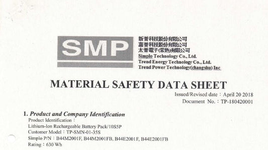 Sicherheitsdatenblatt Akku SMP 630 Wh